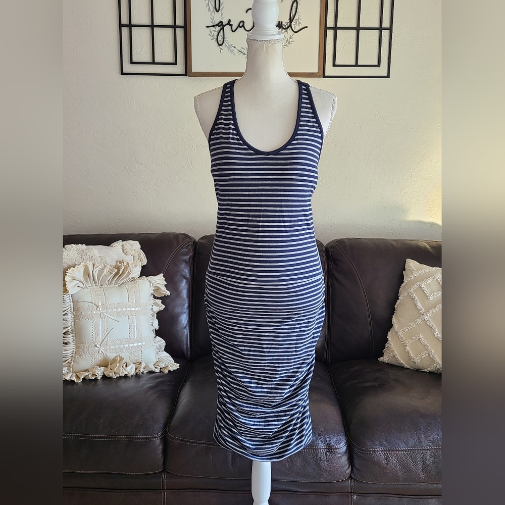 Athleta Racerback Striped Ruched Midi Dress‎ Women's Size ST Activewear Casual